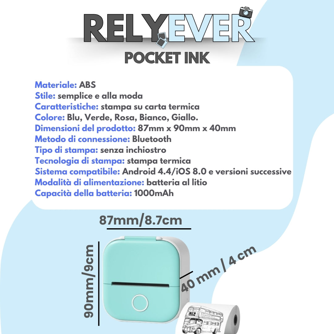 Relyever Mini Stampante Bluetooth "Pocket Ink"